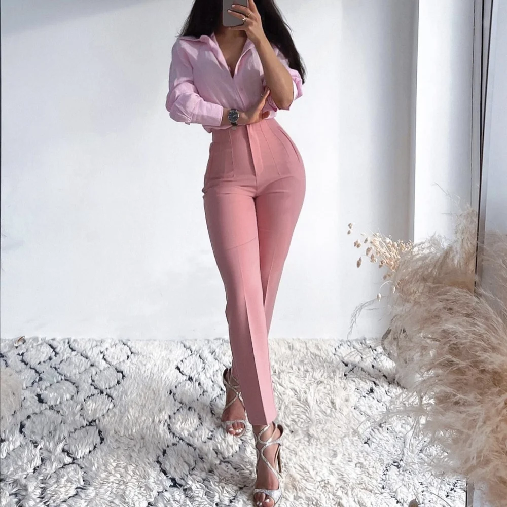 ZARA Women HIGH WAIST PANTS CORAL PINK MARSALA S - Picture 3 of 12